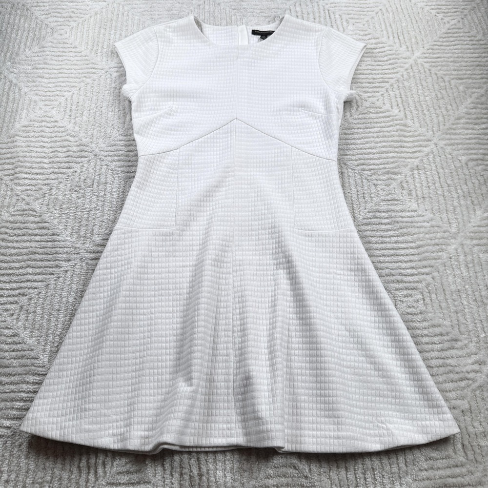 Banana Republic Dress Womens 8 White Jacquard Fit Flare Cap Sleeve Work Party